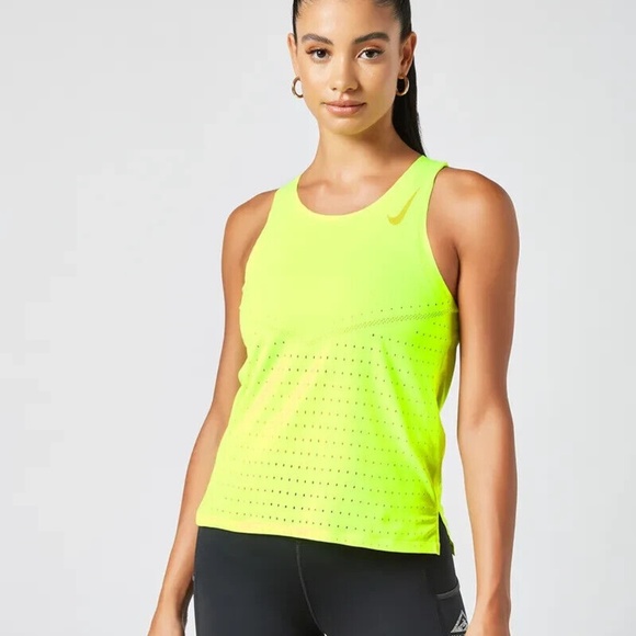Nike Aeroswift Running Singlet Tank Volt Neon Green Womens CZ9385 Large NEW - Picture 4 of 9